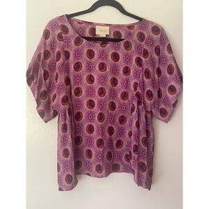 Maeve Anthropologie Boho Medallion Print Kimono Sleeve Blouse Top Size Small